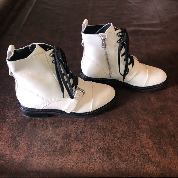 All Saints Donita Off White Leather Hiking Lace Up Combat Boots - Picture 7 of 16